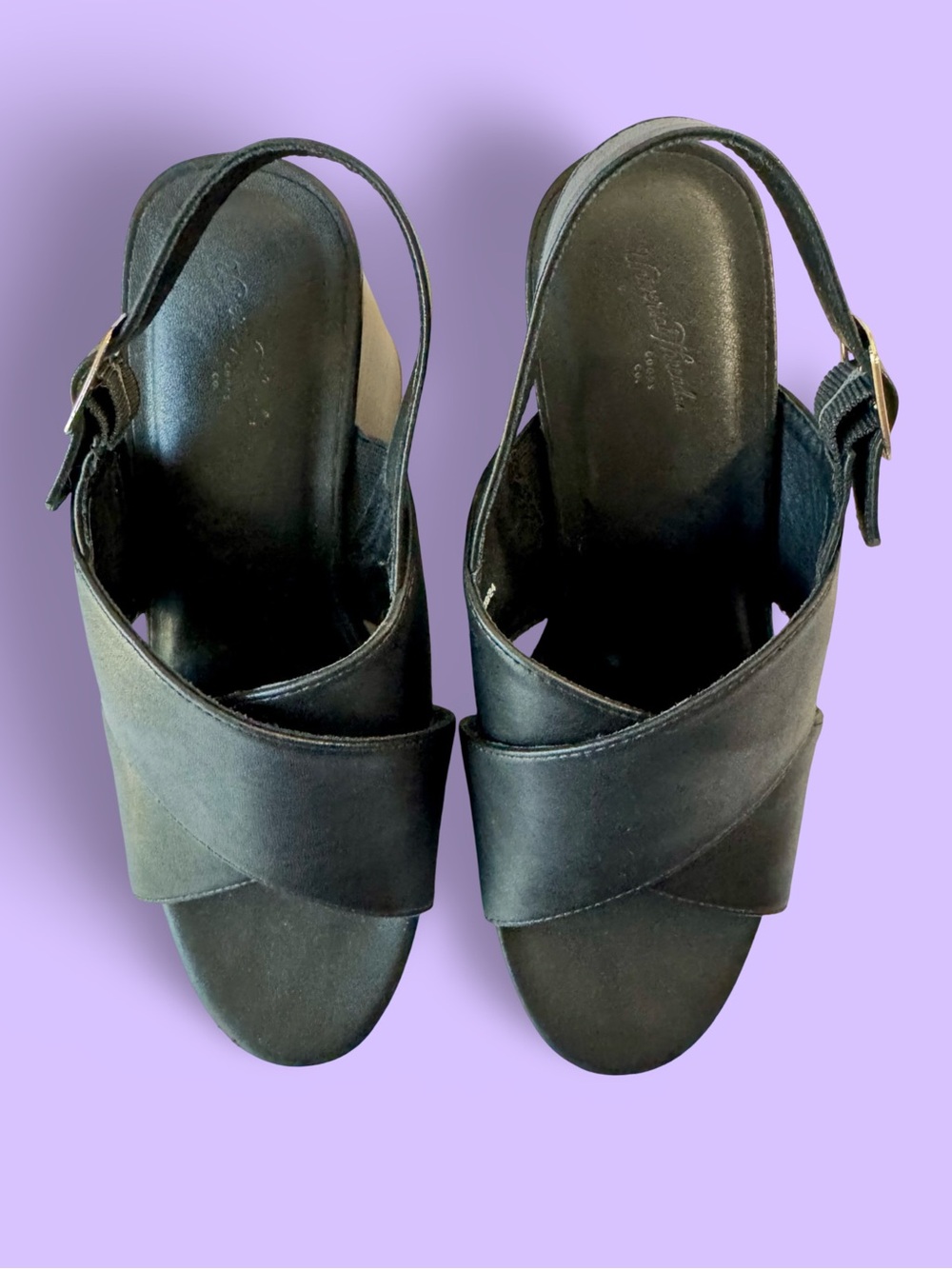 Universal Thread Naomi Black Wood Wedge Sandals Memory Foam Sz7.5